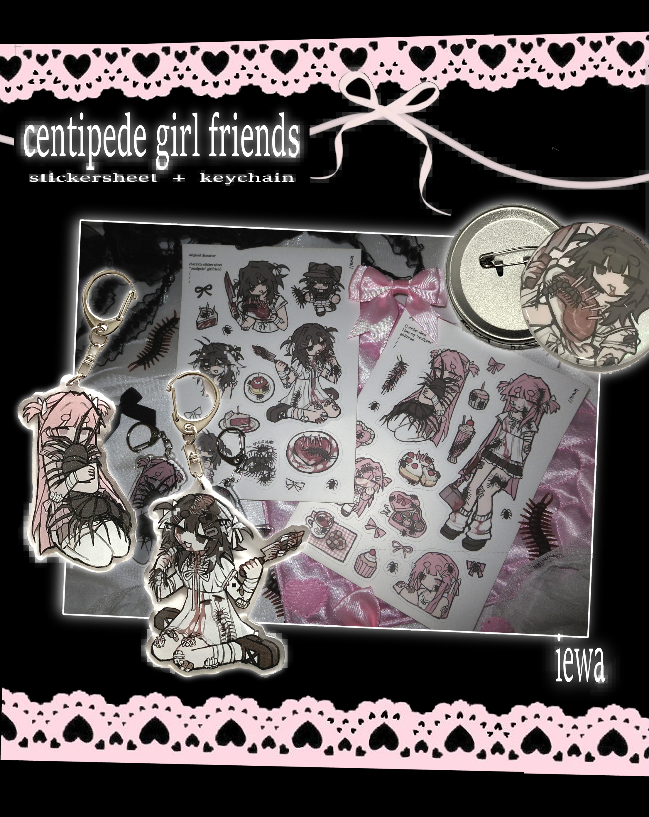 centipede girl friends sticker sheet/ keychains