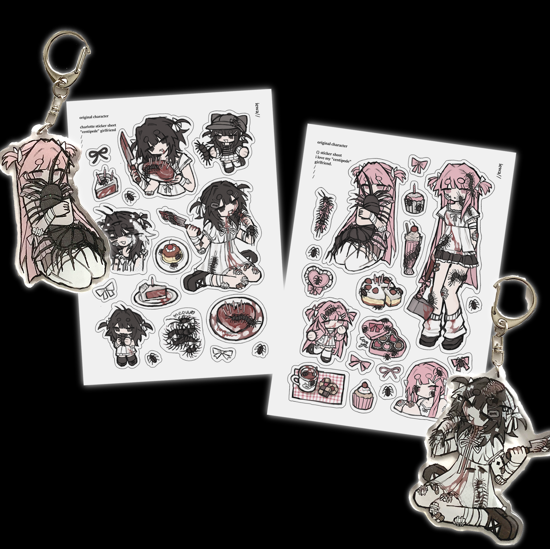 centipede girl friends sticker sheet/ keychains