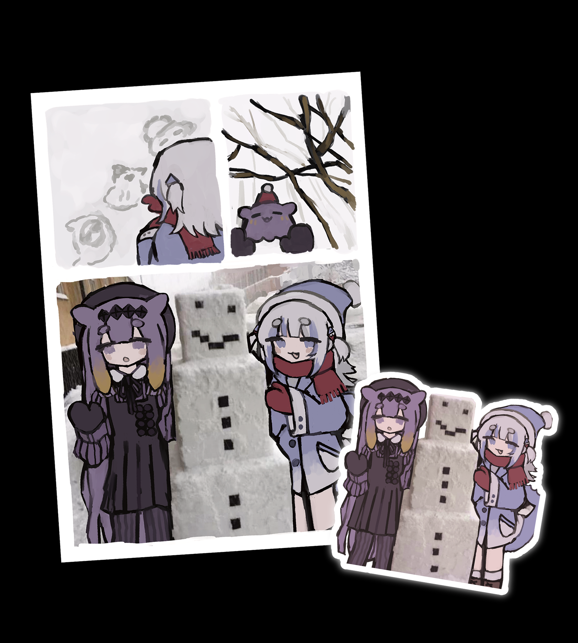 gura ina minecraft snowman sticker/ print